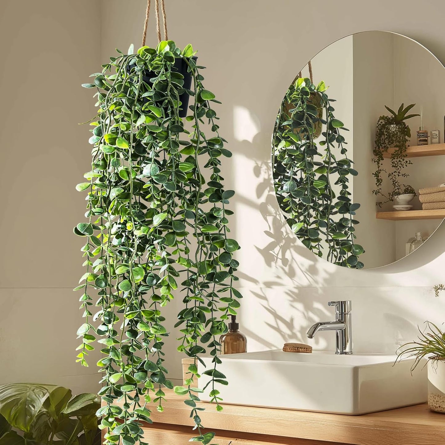 Artificial Hanging Plant 2 Pcs Faux Plant Ivy Vine Faux Eucalyptus Vines Fake Potted Greenery for Wall Living Room Home Shelf Office Bathroom Outdoor Indoor Decor (Type 7)