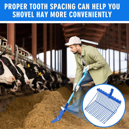Tandefio 1 Pack Pitchfork Replacement Head Metal Horse Manure Rake Gardening Pitch Fork with Angled Tines for Horse Stall Poop Picking up(Blue)