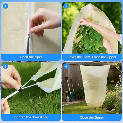 MIXC 4 Packs 2 Size Plant Covers Freeze Protection, Winter Plant Cover Cold Weather Tree Frost Cloth Warm Blankets Shrub Covers for Outdoor Plant （23''×23''+47''×71''）