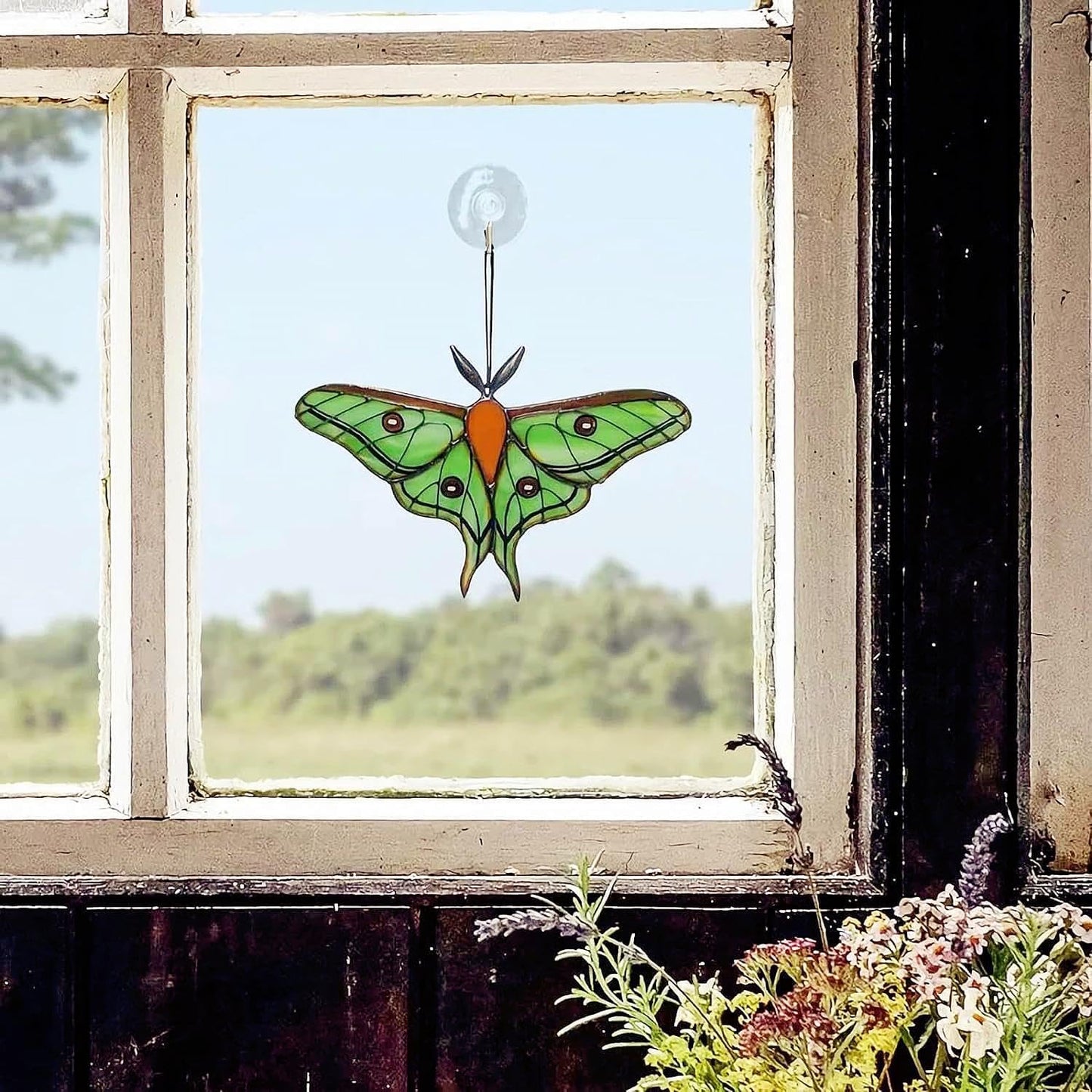 2024 New Handmade Stained Glass Butterfly Suncatcher, Sun Catcher Hanging for Car, Butterfly Decorations and Gifts for Women (B-Green)