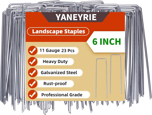 6 Inch 23 Pcs Hot-dip Galvanized U-Shaped Garden Stakes, Landscape Staples, Ground Stakes, for Decoration Weed Barrier Fabric, Irrigation Tubing, Holding Fence, Tarpaulin (22, 6 INCH)