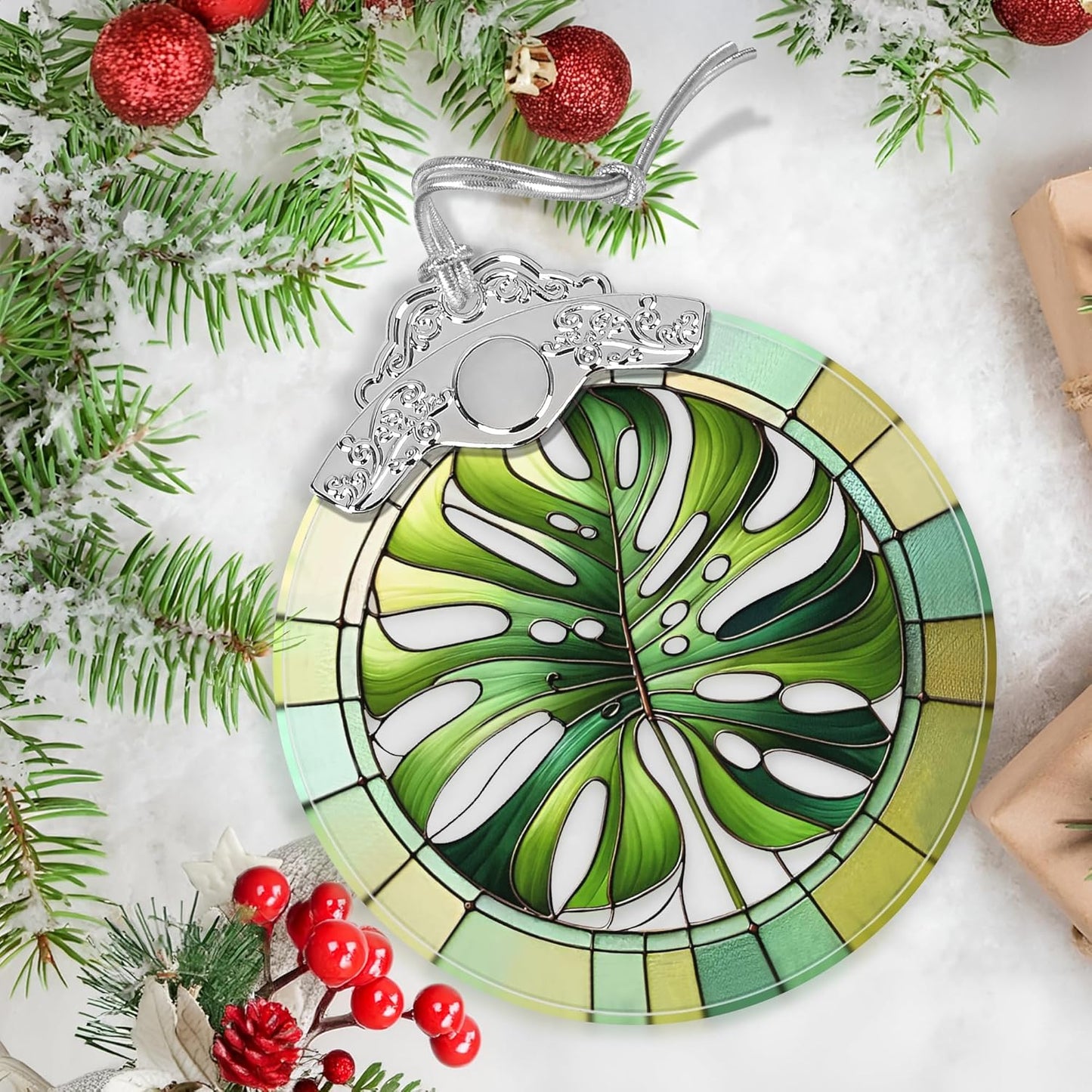 Monstera Leaf Stained Glass Orament - Christmas Ornament - Christmas Decorations for Tree - Holiday Present ldeas - Gift Exchange