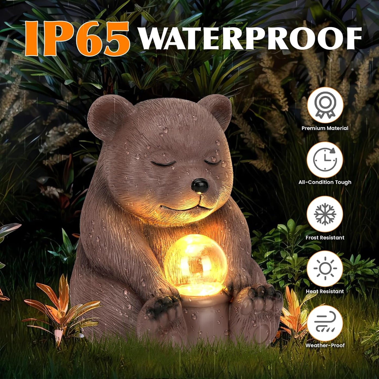 Solar Bear Statue for Outdoor, Garden Decor with Strong Lighting for Yard Art Lawn Ornaments Porch Patio Balcony Home House - Holiday Gifts for Family and Friends