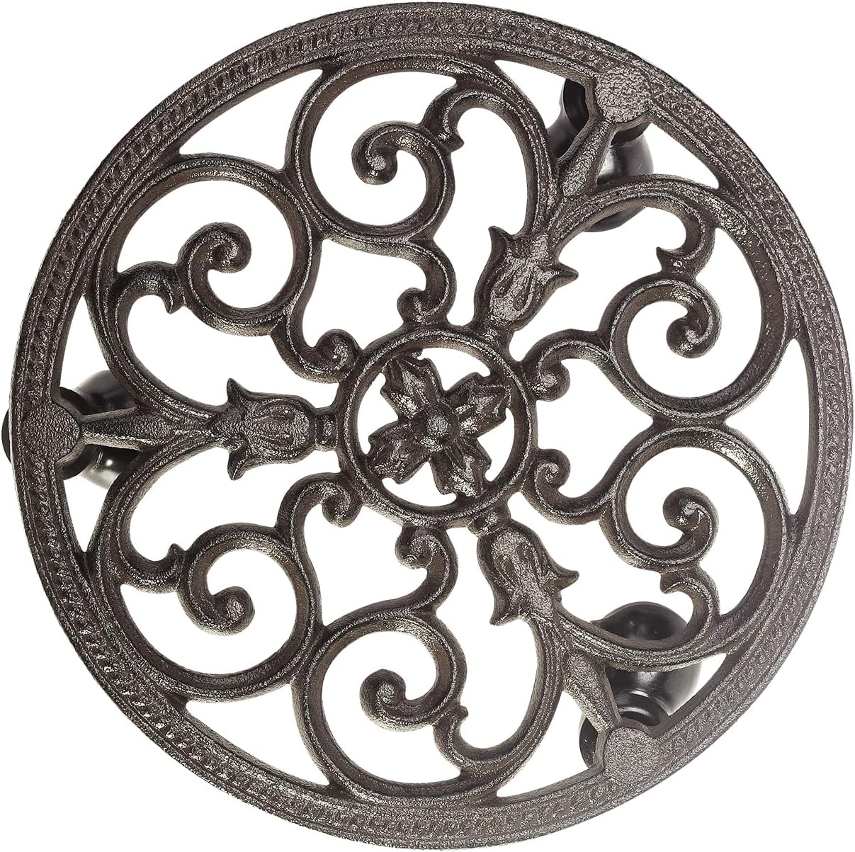Sungmor Heavy Duty Cast Iron Plant Caddy,11" Round Potted Plant Stand Flower Pot Rack on 3 Solid Wheels,Indoor Outdoor Planter Holder Trolley Casters Rolling Tray
