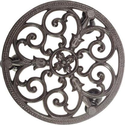 Sungmor Heavy Duty Cast Iron Plant Caddy,11" Round Potted Plant Stand Flower Pot Rack on 3 Solid Wheels,Indoor Outdoor Planter Holder Trolley Casters Rolling Tray