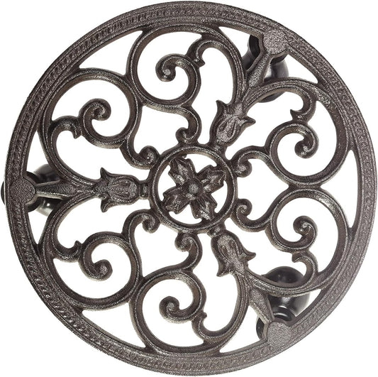 Sungmor Heavy Duty Cast Iron Plant Caddy,11" Round Potted Plant Stand Flower Pot Rack on 3 Solid Wheels,Indoor Outdoor Planter Holder Trolley Casters Rolling Tray
