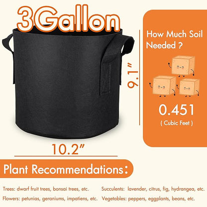 Gardzen 10-Pack 3 Gallons Grow Bags, Aeration Fabric Pots with Handles, Heavy Duty Cloth Pots for Plants