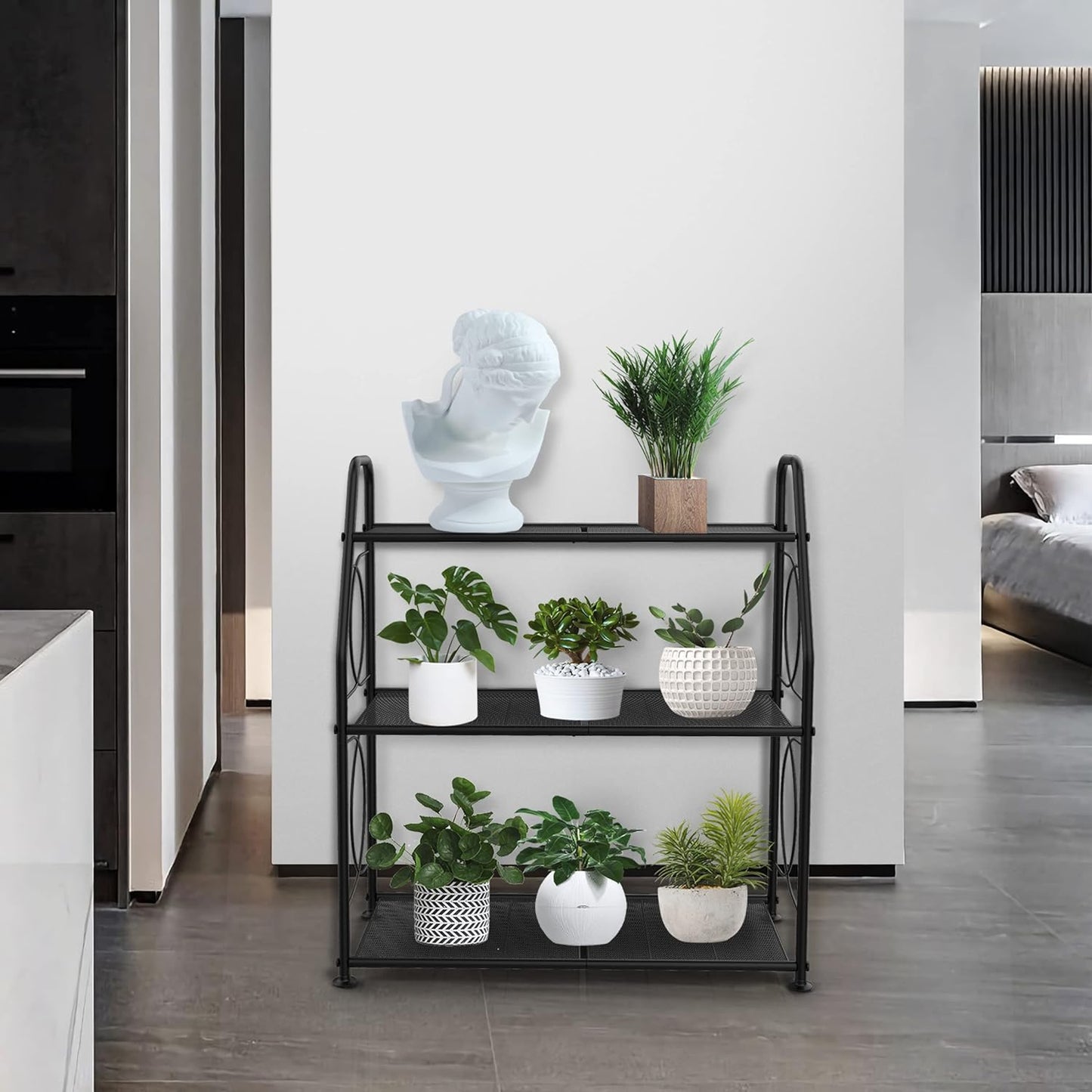 Plant Stand, 3 Tier Plant Shelf for Indoor Outdoor, Heavy Duty Metal Outdoor Plant Stand Holder Rack for Living Room Balcony and Garden, Black