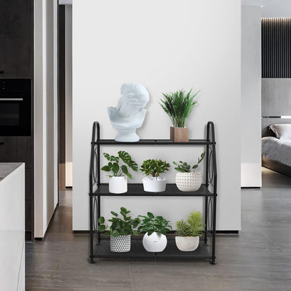Plant Stand, 3 Tier Plant Shelf for Indoor Outdoor, Heavy Duty Metal Outdoor Plant Stand Holder Rack for Living Room Balcony and Garden, Black