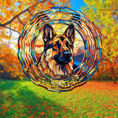 German Shepherd Dog Wind Spinners Outdoor Dog Memorial Gifts, 3D Metal Kinetic Hanging Garden Wind Spinner, Spinner Decor, Wind Sculptures for Outdoor & Indoor, Window, Yard Decor (German Shepherd 2)