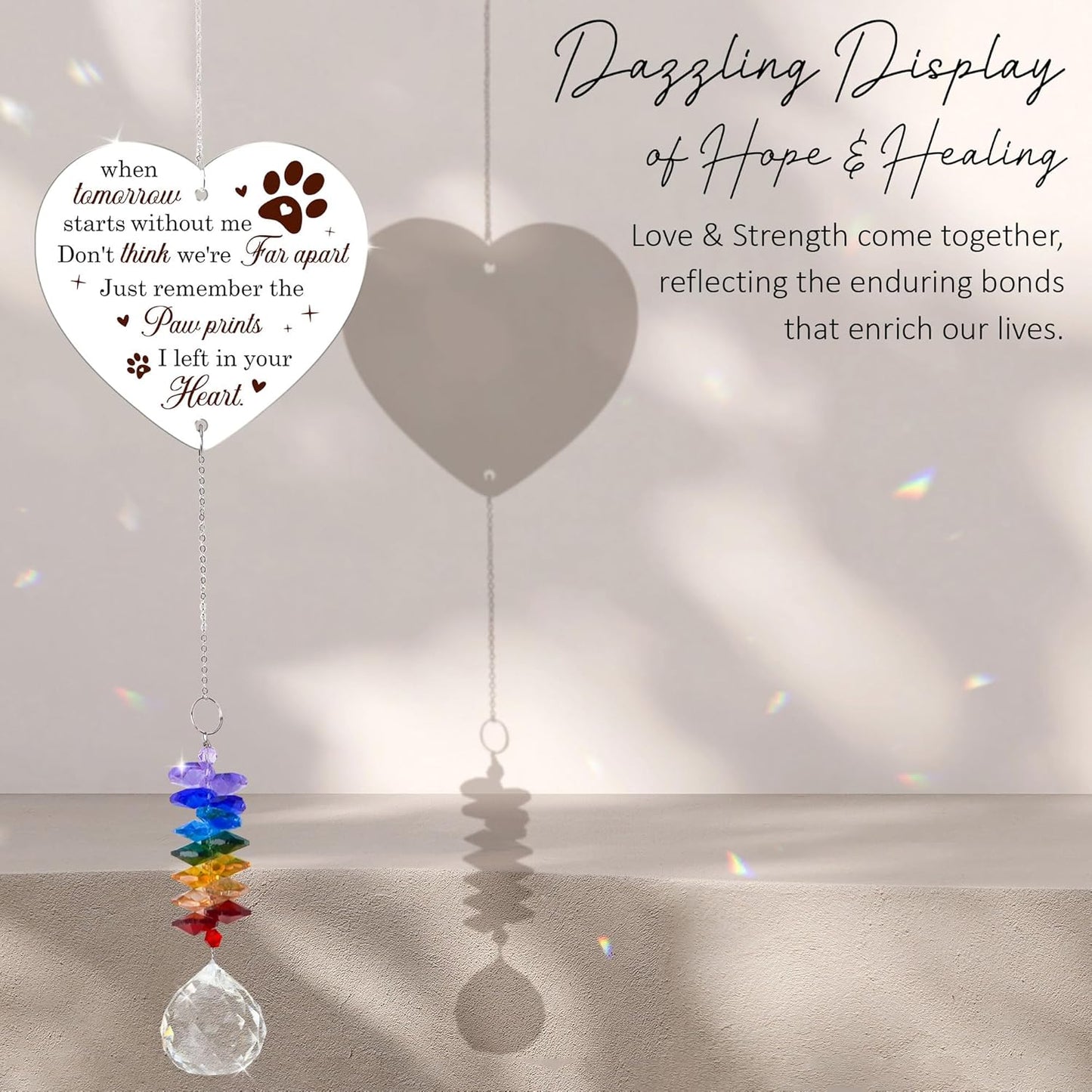 Memorial Suncatcher - Dog Memorial Paw Print Ornament - Dog Paw Suncatcher Rainbow Bridge Gift - Pet Loss Crystal Decor Sympathy Gift - Remembrance Keepsake Aluminum Ornament