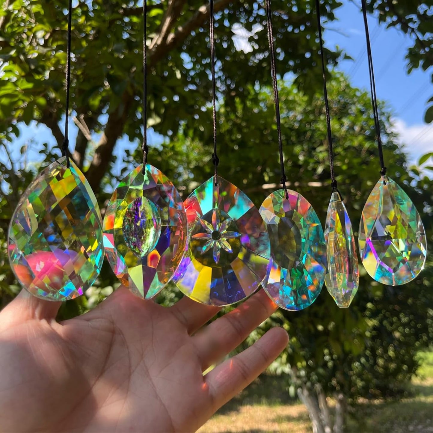 6Pcs Crystal Sun Catcher Prisms, Suncatchers for Windows Hanging, AB Colored Chandelier Crystals Prisms for Room Garden Rainbow Maker Pendants Home Decor