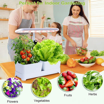 Indoor Garden Led Grow Light Planter Pots, Herb Kitchen Garden Grow Kit, Full Spectrum LED Plant Light for Plants, Height Adjustable Growing Lamp with Intelligent Controller (White, 16*6.3*7.1 inch)