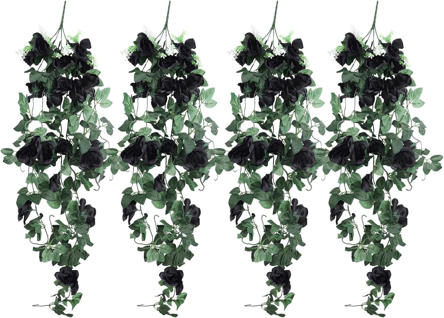 RECUTMS Artificial Rose Vine Hanging Plants 4Pieces 3.3Ft Flowers for Home Room Garden Wedding Indoor Outdoor Decoration (Black)