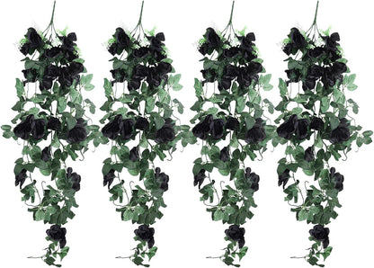 RECUTMS Artificial Rose Vine Hanging Plants 4Pieces 3.3Ft Flowers for Home Room Garden Wedding Indoor Outdoor Decoration (Black)
