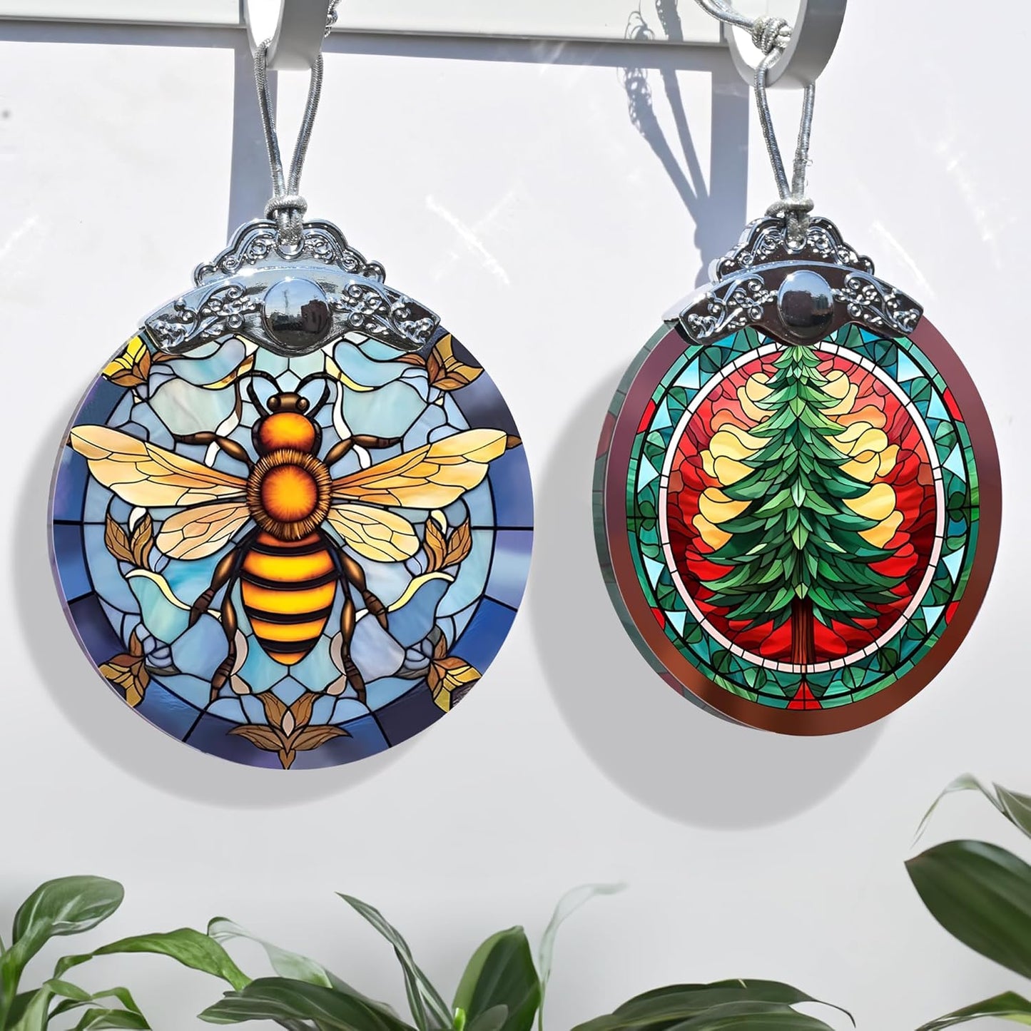Stained Glass Christmas Ornaments, Jocidea Ornaments for Christmas Tree, Christmas Tree Decor, Holiday Decor and Xmas Gifts Ideas