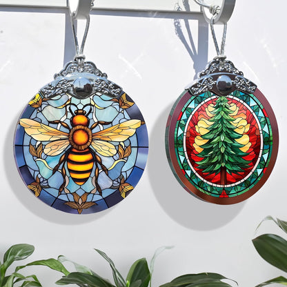 Stained Glass Christmas Ornaments, Jocidea Bee Ornaments for Christmas Tree, Christmas Tree Decor, Bee Lovers Gifts, Holiday Decor and Xmas Gifts Ideas