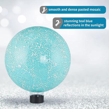 MDLUU Mosaic Gazing Ball, 10-Inch Decorative Gazing Globe, Glass Gazing Sphere for Garden, Outdoor Landscape Decor (Teal Blue)