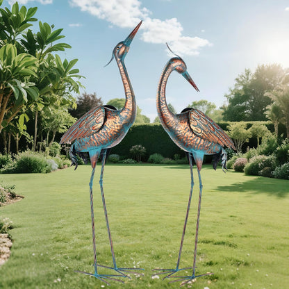 chisheen Garden Crane Statues Blue Heron Metal Yard Art Outdoor Decoration,Large Sculptures for Lawn Patio Porch,39-44 inch,Set of 2