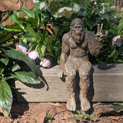 John Bernard & Company Bigfoot Peace Sign Decorative Sasquatch Yeti Statue/Figurine Indoor/Outdoor Sculpture for Patio, Deck, Home, Office 10 in H Shelf Sitter Figurine (Stonewash)