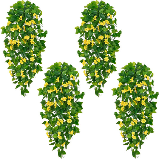 BLEUM CADE Artificial Hanging Flowers for Outdoors, 4pcs Fake Hanging Plants Pothos Vines with