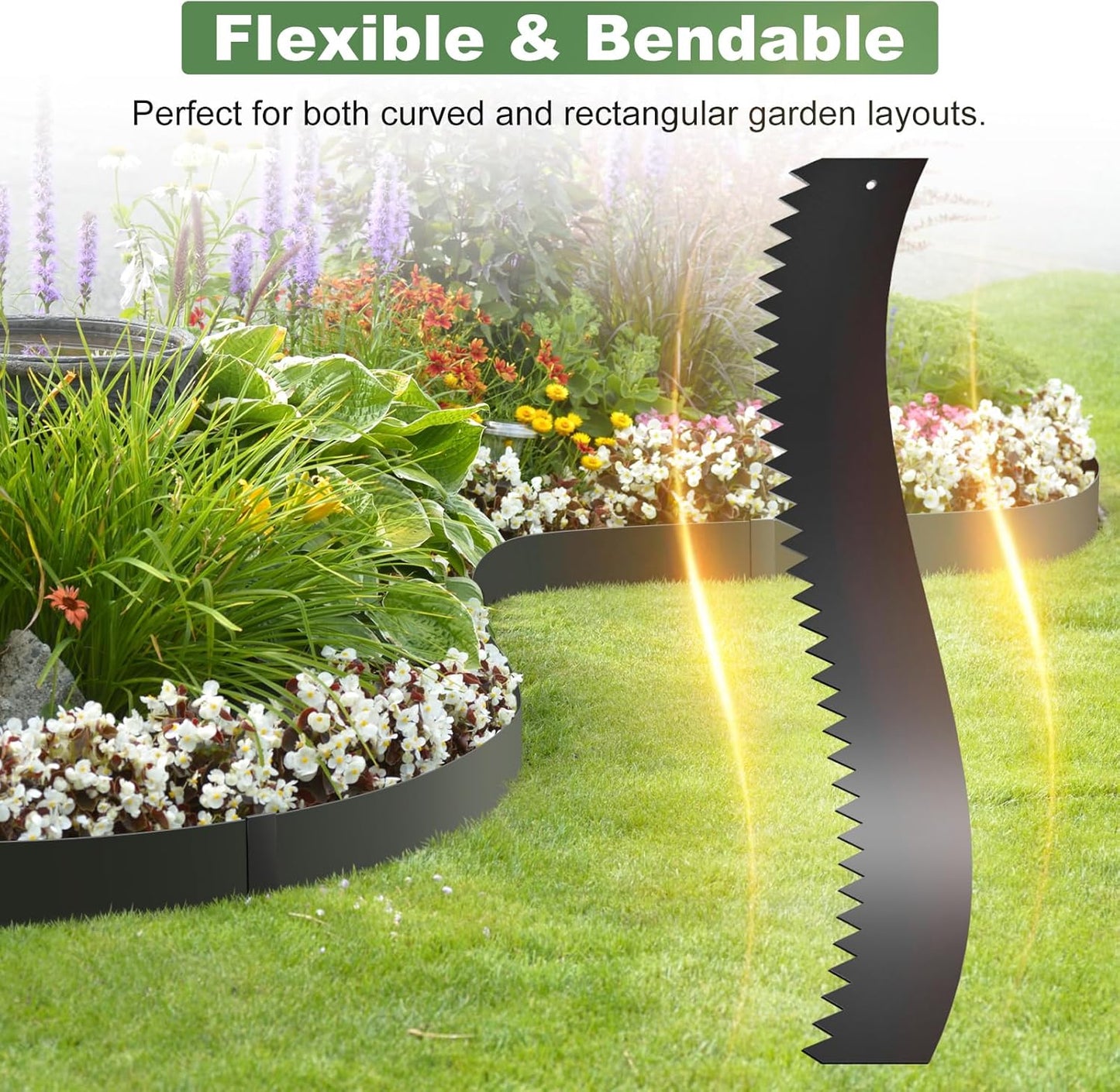 33FT Galvanized Steel Landscape Edging 10 Pack, 40" x 6" Metal Edging for Landscaping with 10Pcs Stakes & Gloves, Metal Garden Border for Garden Design, Yard, Tree Rings, Pathway, Divider