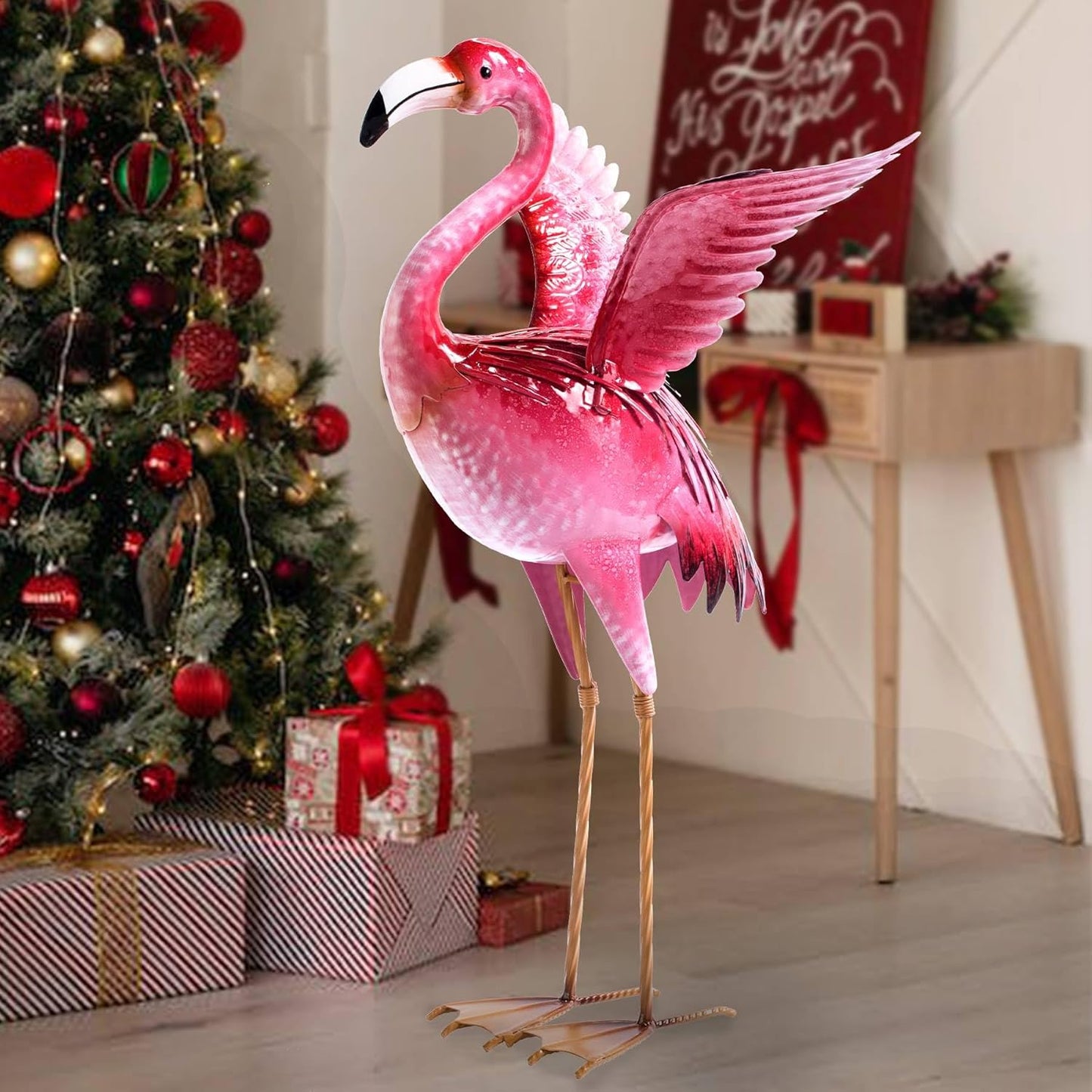 Garden Flamingo Statues and Sculptures, Outdoor Metal Bird Yard Art, Pink Flamingos Lawn Ornament for Patio Backyard Porch Decorations