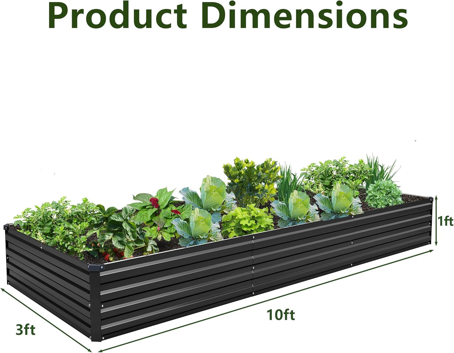 10×3×1FT(2PCS) Galvanized Raised Garden Bed Kit, Metal Planter Boxes，Large Outdoor Planters Garden for Planting Vegetables,Flowers,Herbs -Black