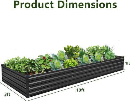 10×3×1FT(2PCS) Galvanized Raised Garden Bed Kit, Metal Planter Boxes，Large Outdoor Planters Garden for Planting Vegetables,Flowers,Herbs -Black