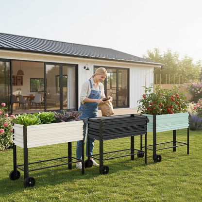 WORKPRO Galvanized Raised Garden Bed with Legs & Wheels, 37x14.6x31.6in, 400LB Capacity Elevated