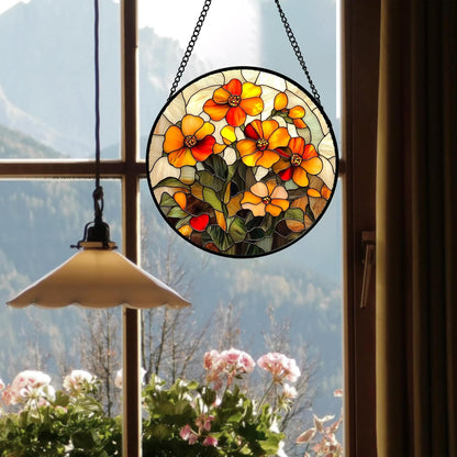 Stained Glass Window Hanging - Orange Marigolds Flowers Suncatcher for Door Garden Yard Sun Catchers Decor Christmas Mother's Day Birthday Gifts for Women Mom Nana Girlfriend Men 11.8 in
