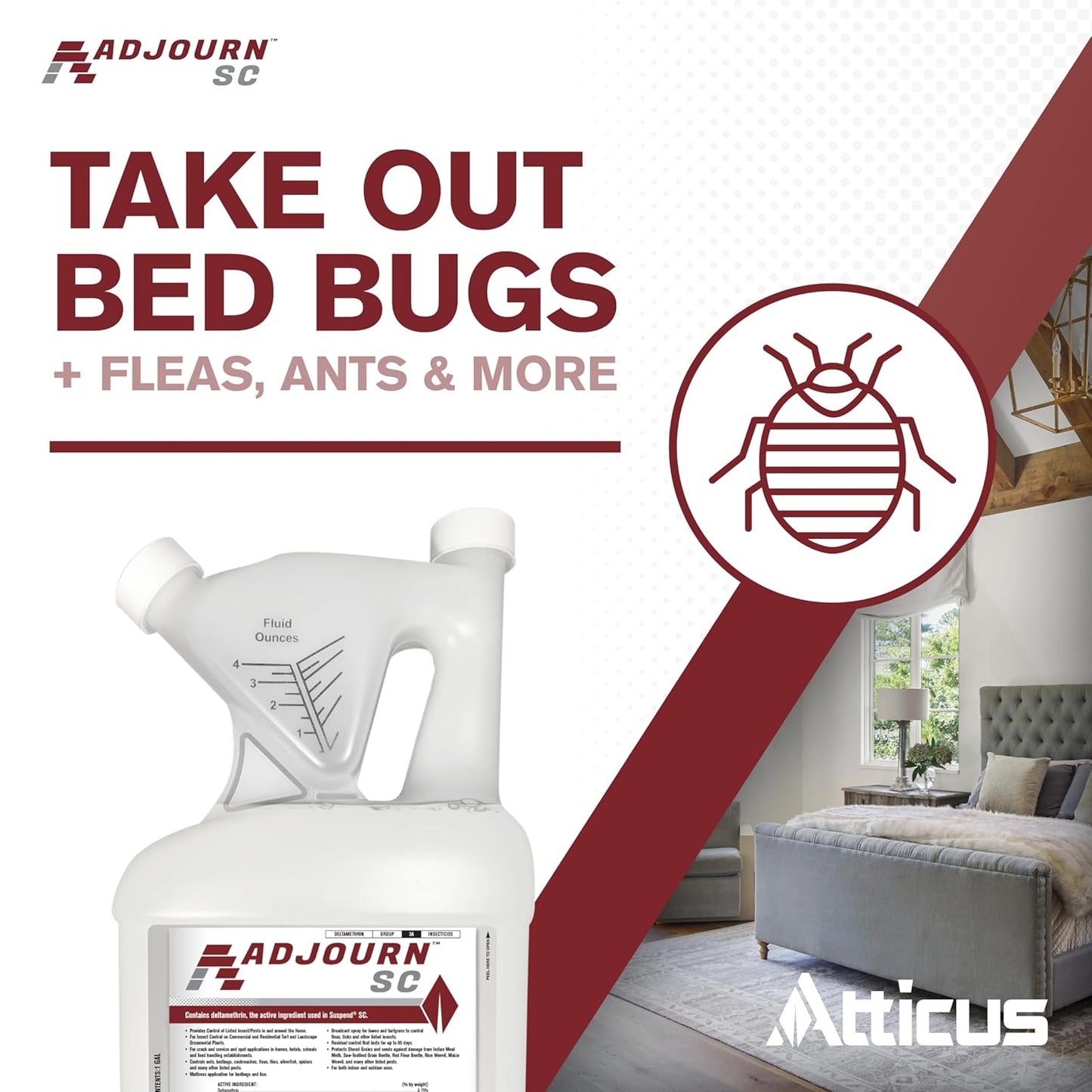 Atticus Adjourn SC Insecticide Concentrate (16 Ounce) - Deltamethrin 4.75% - Indoor and Outdoor Insect Control - Spiders, Ants, Bedbugs, Fleas, Ticks, Wasps, Lice, and More