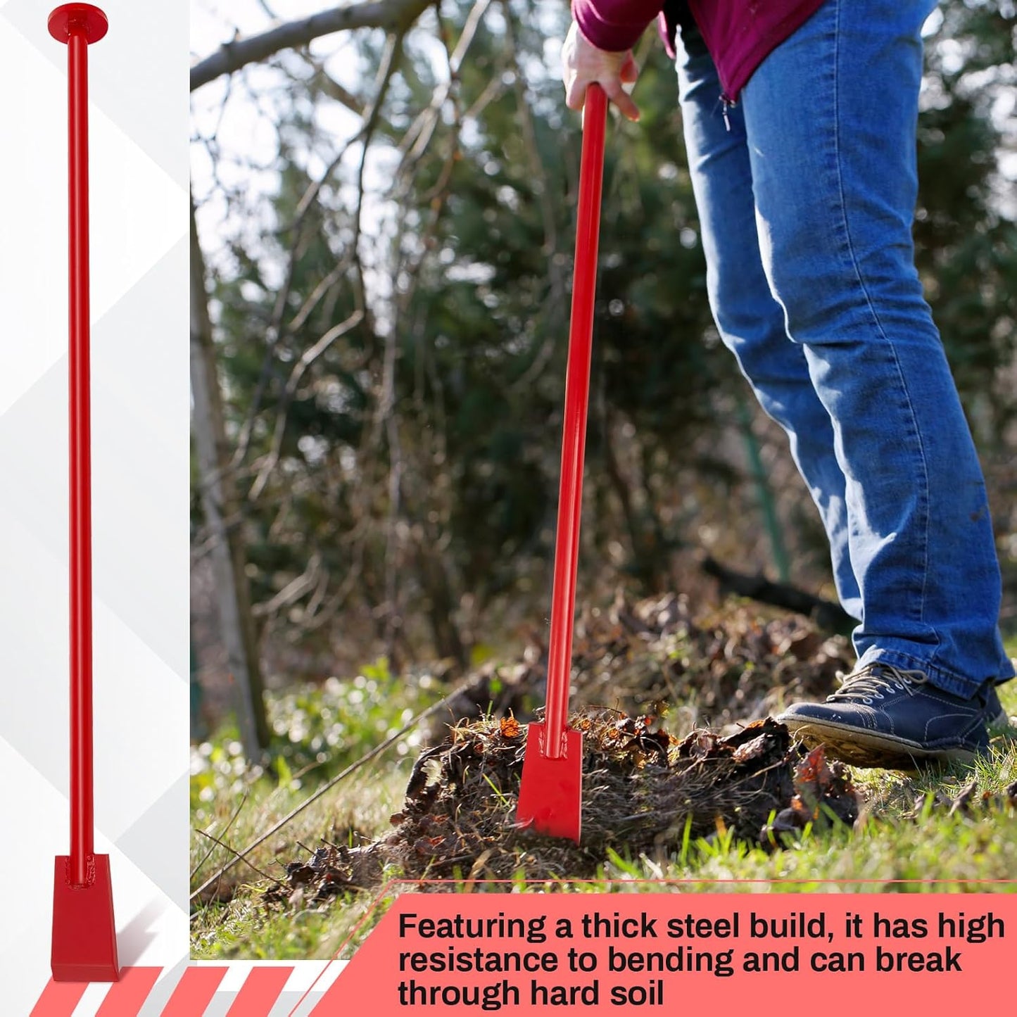 48 Inch Tamping and Digging Bar Steel Bars Post Hole Digger Tamping Bar (Red)