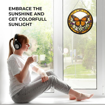 Monarch Butterfly Stained Glass Window Hanging, Suncatcher for Women, Stained Glass Window Decor Perfect Home Décor