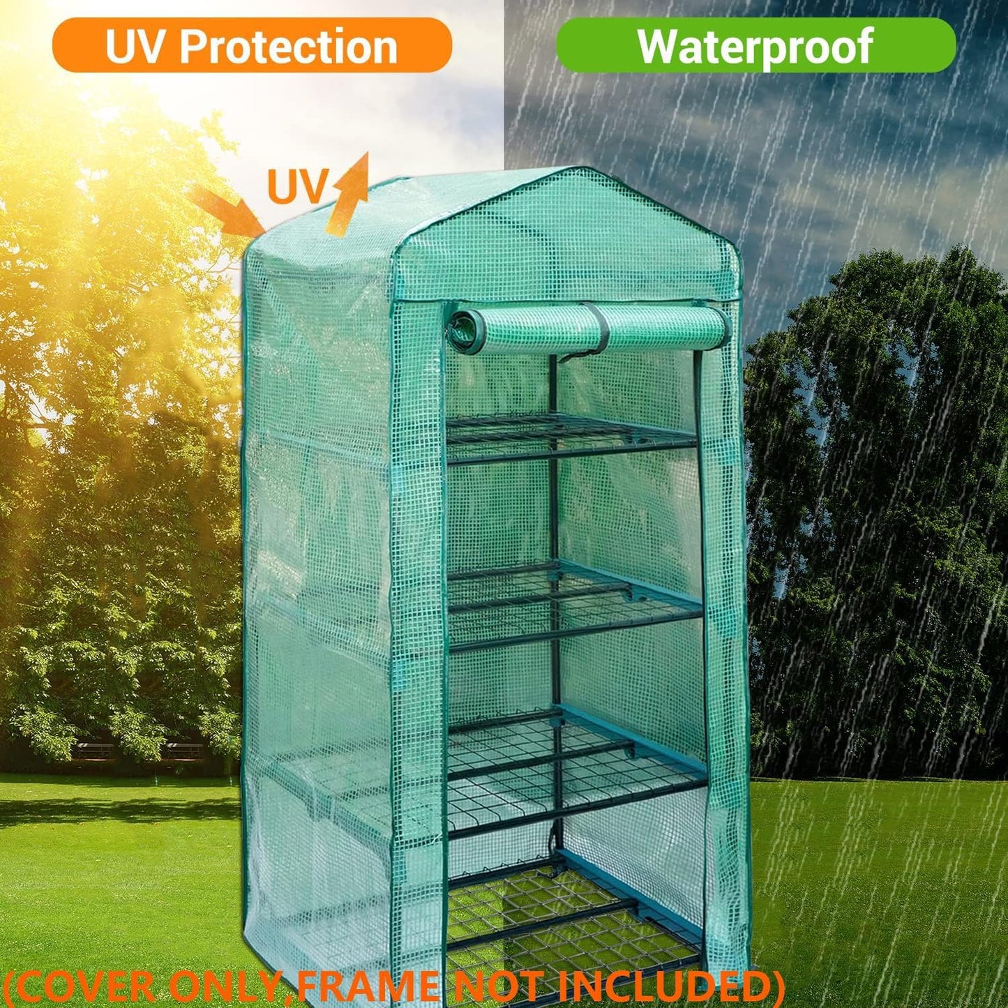 Greenhouse Replacement Cover with Roll-Up Zipper Door PE Plant Gardening Greenhouse Cover for Gardening Plant Frost Protection Wind Rain Proof Greenhouse Cover (Fit for 27×19×63 Inches (Green))