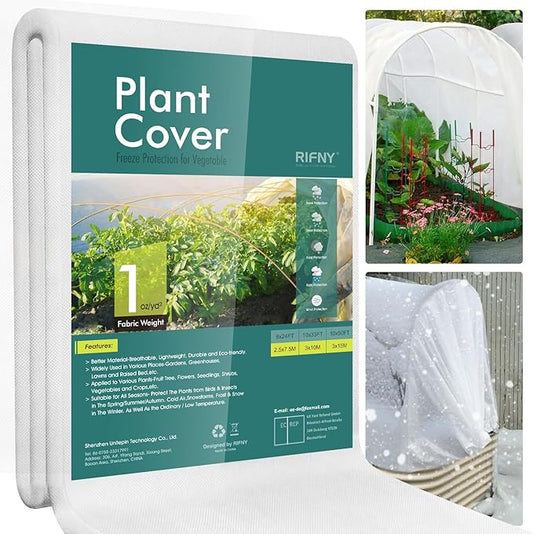 RIFNY Plant Covers Freeze Protection, 1 oz/yd² 10Ft x 33Ft Frost Cloth Plant Freeze Protection for Winter Frost Snowstorm, Frost Blankets for Outdoor Plants Protect from Birds, Pests