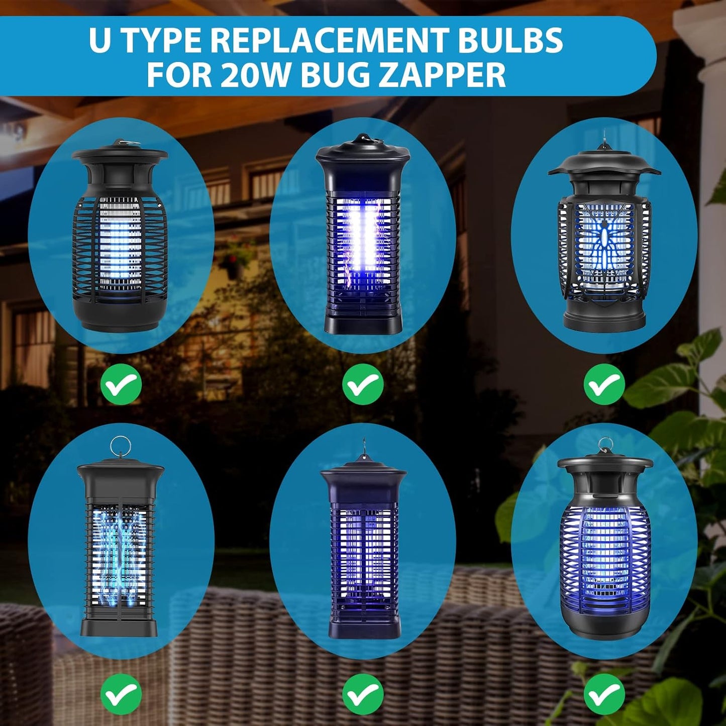 2 Pieces Bug Zapper Light Bulb 2U Type E27 20W Replacement Bulbs Compatible with Homesuit, Keuomy, Yluces, Yissvic, Powify and Other Models Bug Zapper