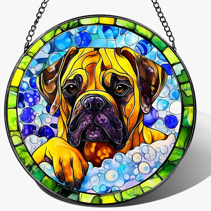 8″ Stained Glass Window Hanging Ornament, Bullmastiff Dog Stained Glass Suncatcher Ornament, Sun-Catcher Window Decor | Pet Lover Gifts, Gifts for Dog Lovers