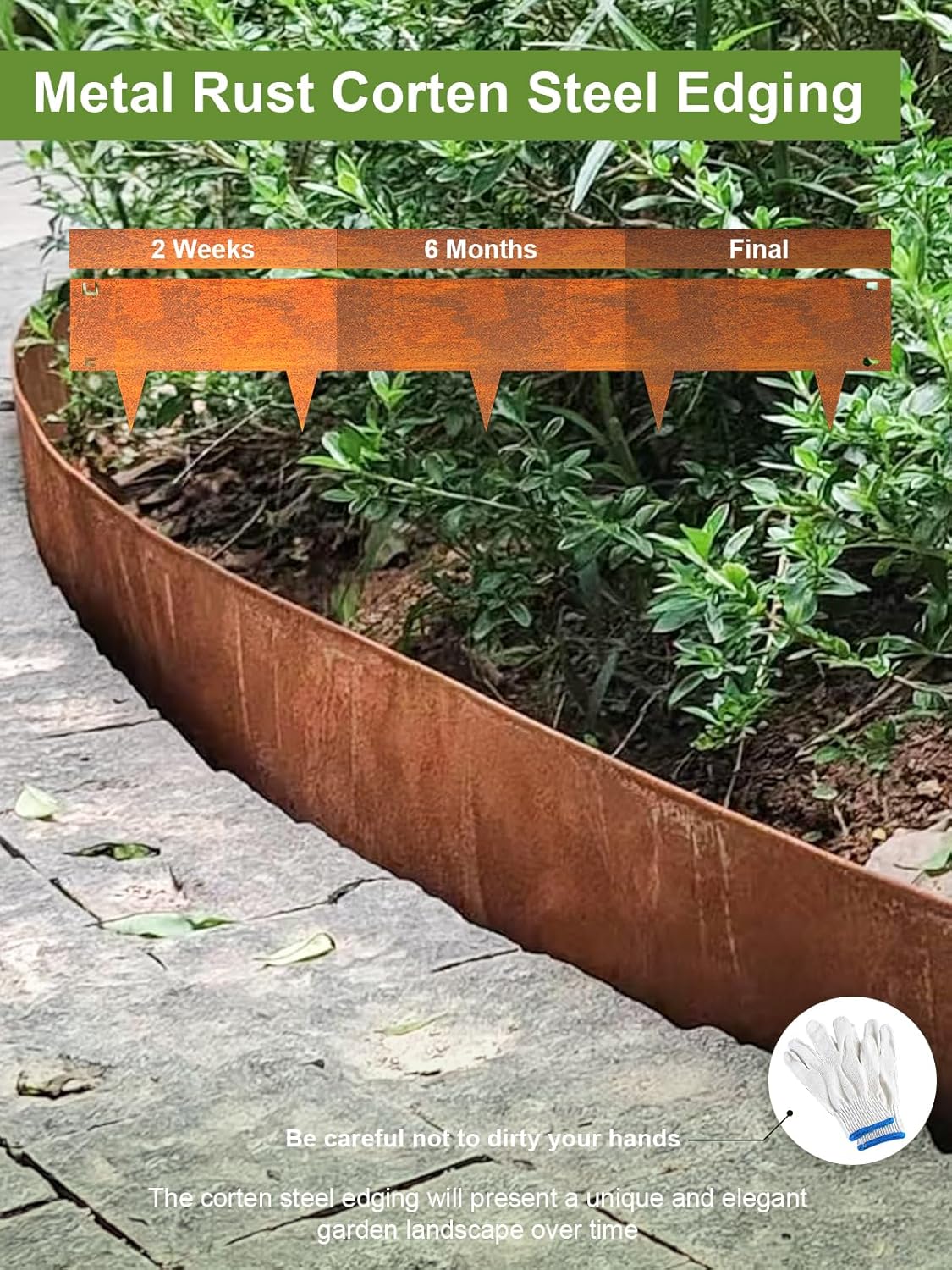 Landscape Edging Border, 40" L x 8" H 3Pack 10FT Total Rusted Corten Steel Garden Edging,Easy Installation,Sturdy Elegant Metal Lawn Broder for Flower Beds, Pathways, Paver Edges and Yard
