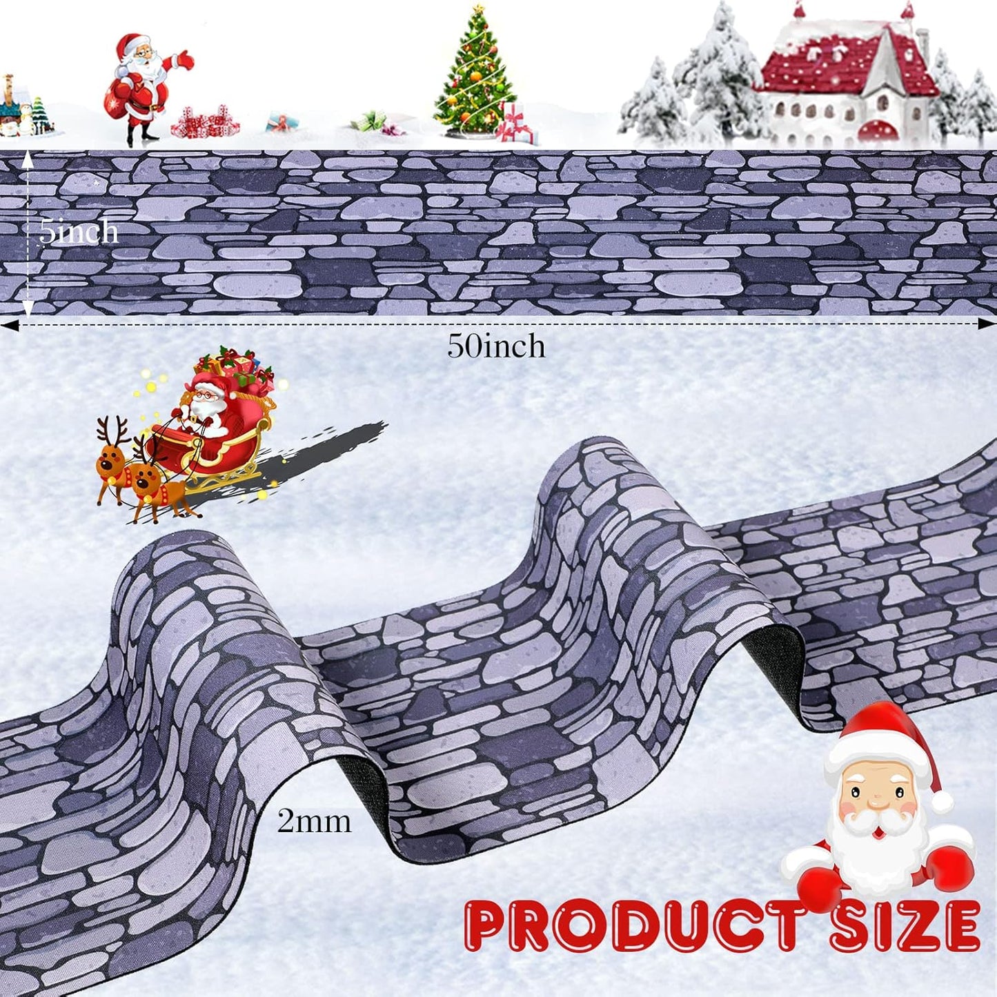Marspark Christmas Village Accessories 5 x 50 Inch Christmas Miniature Road Village Street Mat Xmas Snow Street Decorations for Little Landscape(Gray Gravel Road Style)