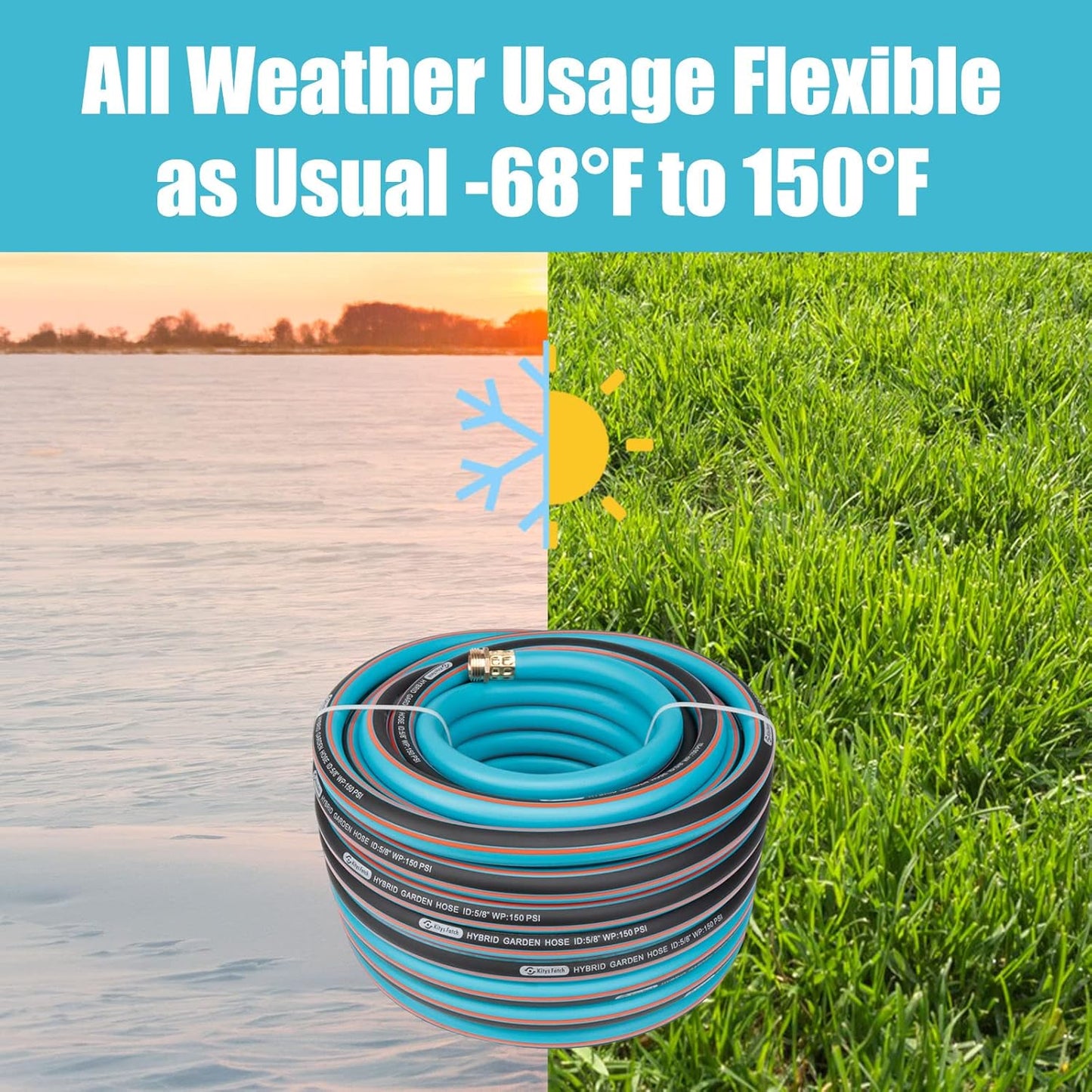 Flexible Garden Hose 50ft 5/8", New Upgraded Leak-Proof, Ultra-Durable, Kink Free Heavy Duty Water Hoses with Spray Nozzle-3/4''Solid Brass Fitting for All-Weather Outdoor, Yard, Car Wash