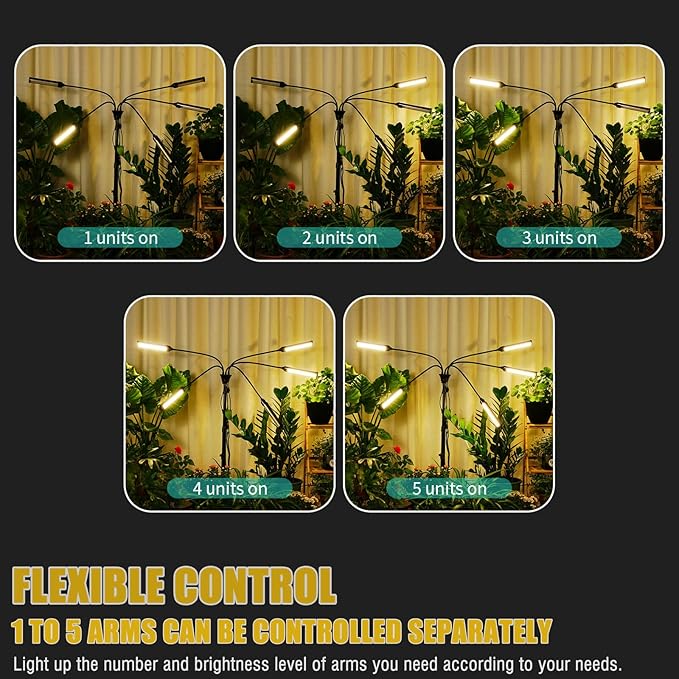 LED Grow Lights for Indoor Plants 5 Heads 450 LEDs Full Spectrum, Plant Lights for Indoor Growing with Stand, Plant Grow Lights with Auto 3/6/9/12/15/18H Timer for Indoor Tall Plants.