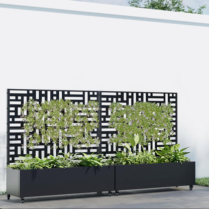 Casaphoria 72"x47" Metal Raised Garden Bed with Trellis(2 Pack), Outdoor Planter Box with Wheels & Drainage Holes for Climbing Plants, Flowers, Elevated Garden Kit with Privacy Screen, Black-Gerald