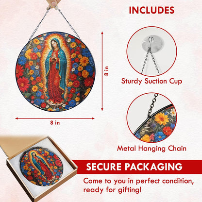 FLAGWIX Christmas Christian Gifts for Women - Virgen De Guadalupe Stained Glass Window Hanging 8 in - Religious Gifts for Women, Our Lady of Guadalupe Sun Catchers Indoor Window for Hanging Decor