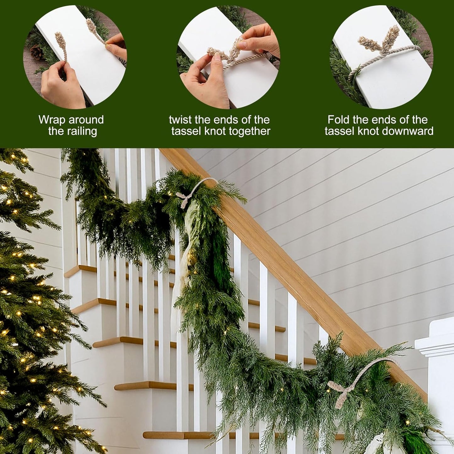 Shappy 24 Pieces Christmas Garland Banister Ties Christmas Decorative Reusable and Flexible Twist Ties for Garland, Banister Home Decoration (Ivory)
