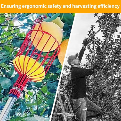 26FT Reach Fruit Picker Pole, Telescopic Picking Pole with Gentle Grip Claw & Collapsible Basket, Adjustable Apple Picker Pole Tool for Avocado Orange Lemon Pear Mango
