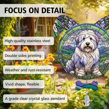 Old English Sheepdog Dog Ears Wind Spinner, Old English Sheepdog Wind Spinner Hanging for Yard and Garden V02