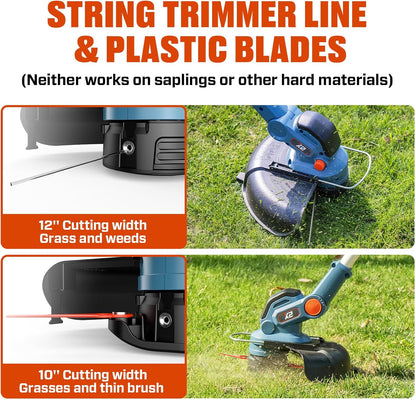 SENIX 20V 12" String Trimmer and Edger, 10'' Plastic Blades Weed Wacker, Telescopic Shaft, w/2.0Ah Battery & 2A Charger