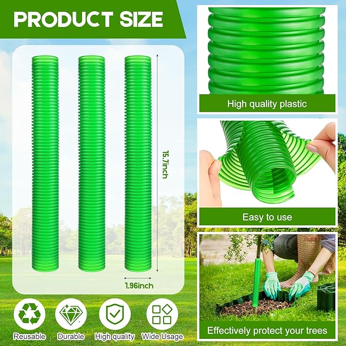Menkxi 20 Pcs Corrugated Tree Guards Tubes Plastic Saplings Tree Trunk Protectors Wraps to Protect Bark from Deer, Sapling from Rodents, Mowers, Animals (15.7 x 2,Army Green)