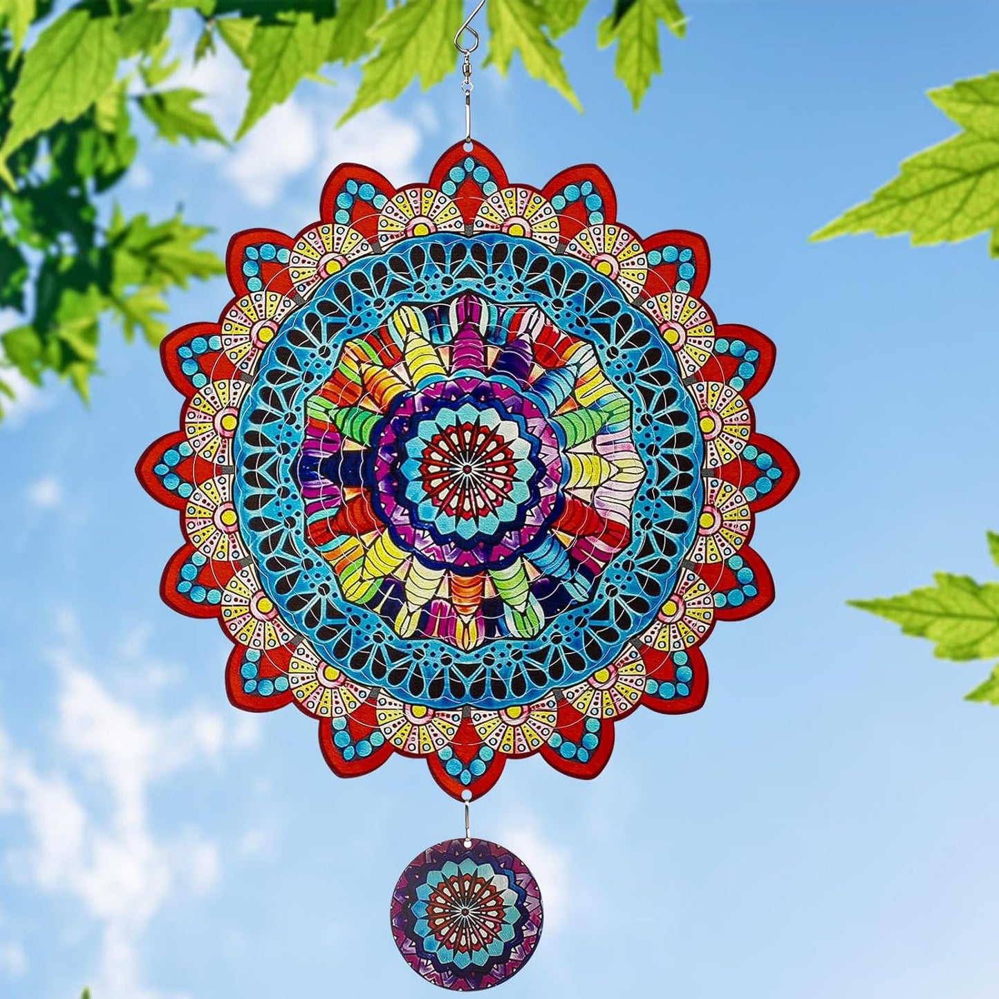 TUOKING Mandala Wind Spinners Outdoor Metal 3D Hanging Art Wind Spinner 12 Inch Stainless Steel for Yard and Garden Decoration Worth Gift for Women